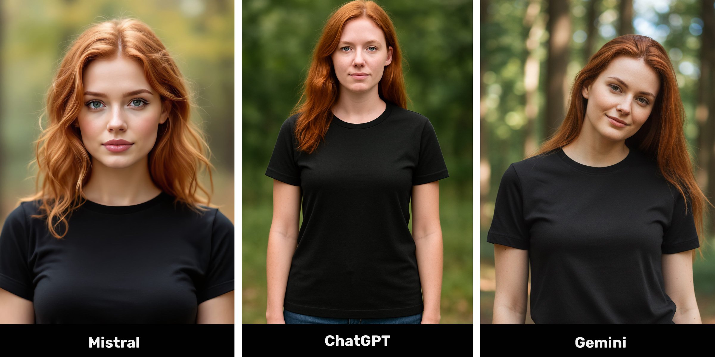 3 photos de femmes rousses générées par intelligence artificielle